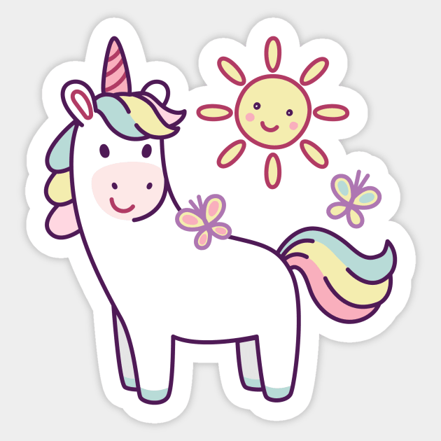Cute Girl Unicorn With Sun Sticker by Novelty-art